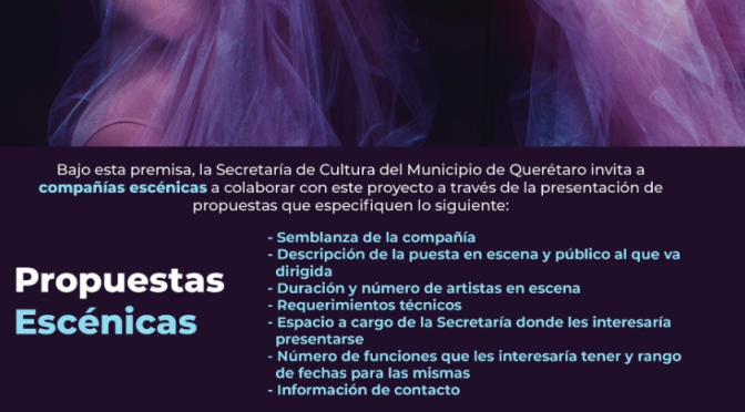 Convoca Secretaría de Cultura del Municipio de Querétaro a compañías escénicas 